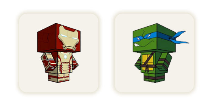 Modelos de papel de Iron Man y una tortuga ninja