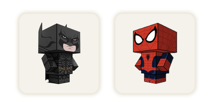 Modelos de papel de Batman y Spider-Man