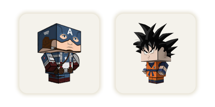 Modelos de papel de Capitán América y Goku